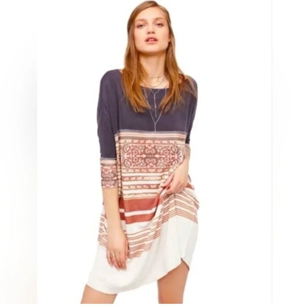 NWT Free People Stepping Out Tunic Dress in Neutral Combo Size XS -M